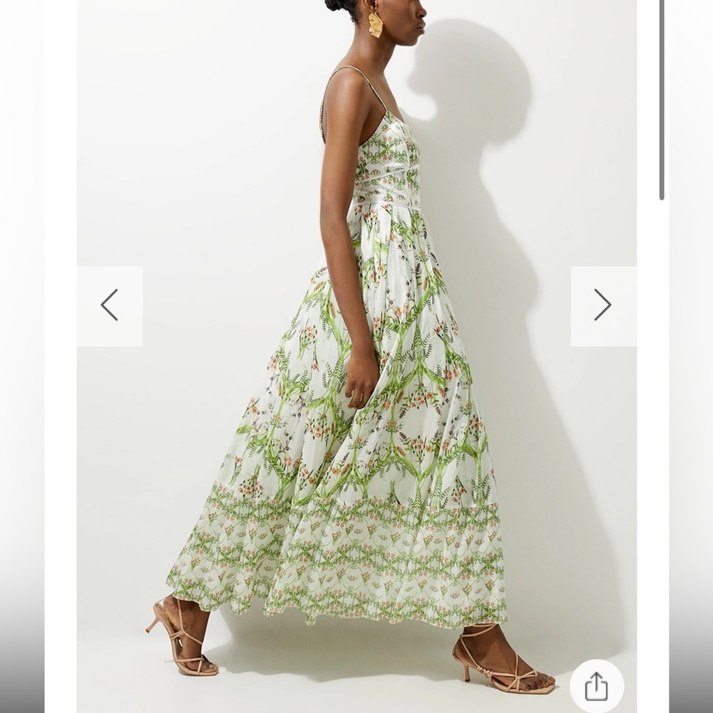 Karen Millen Silk Cotton Mirrored Floral Strappy Woven Maxi Dress